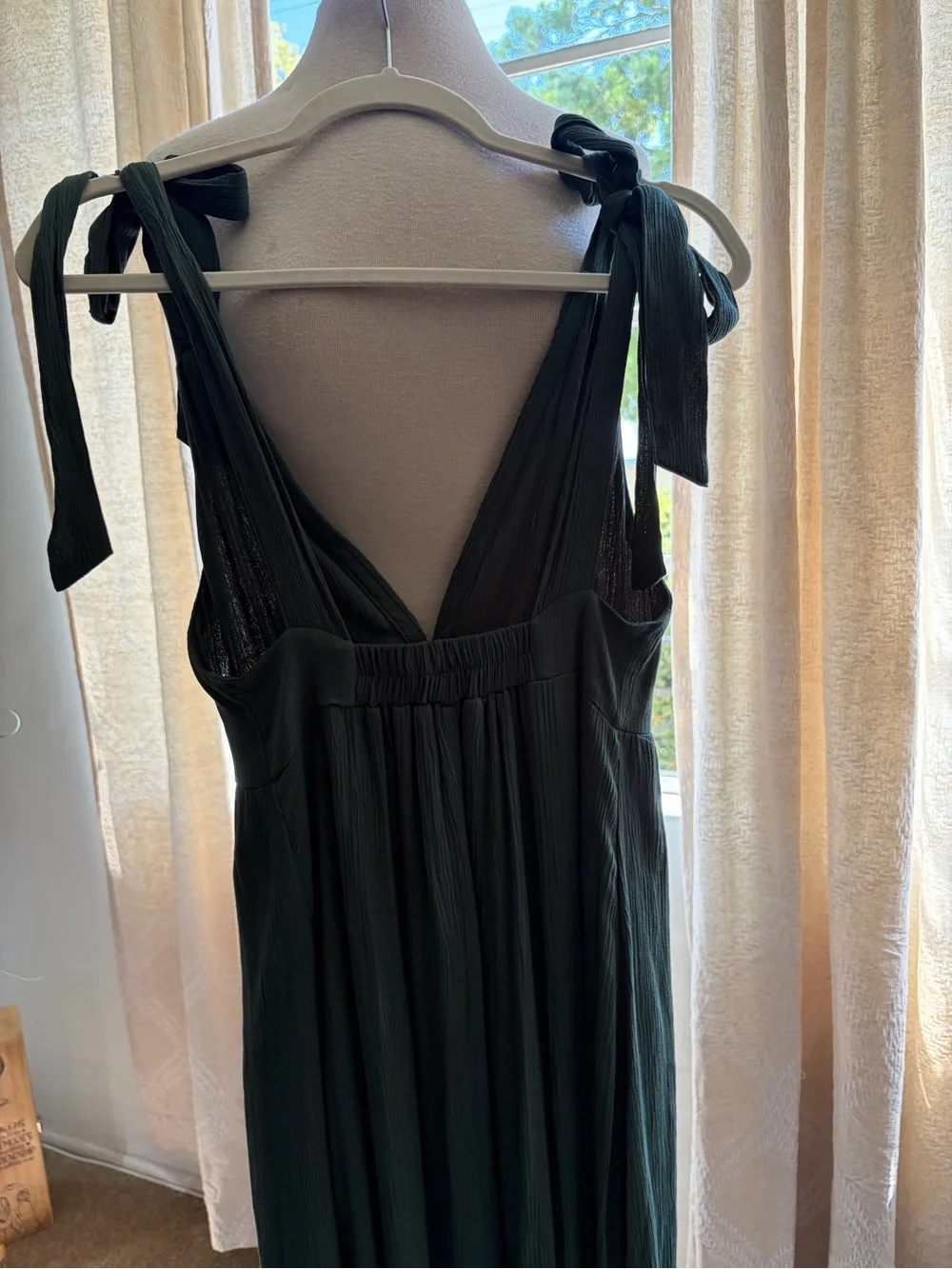Abercrombie & Fitch Olive Green Tie-Shoulder V-Neck Maxi Dress